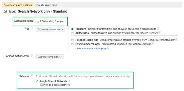 How to create Google Ads - Campaign settings screen 1