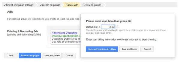How to create Google Ads - Default bid